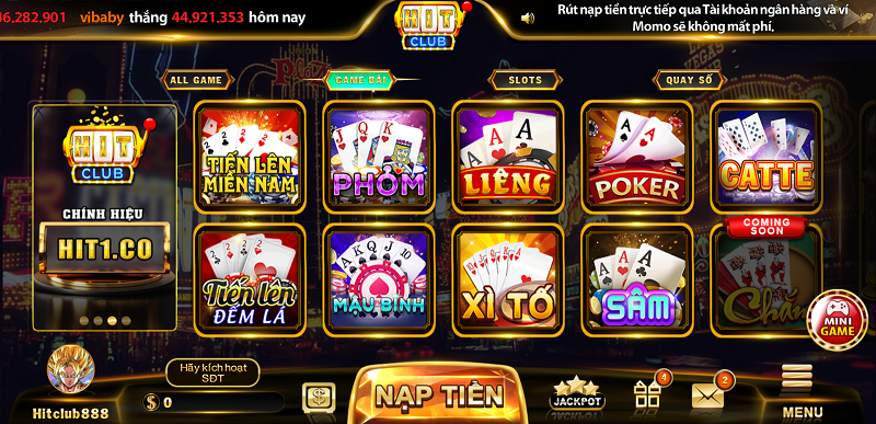 Các trò chơi game bài tại Hit Club