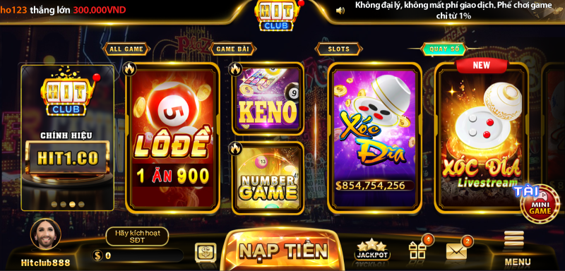 Các tựa game quay số tại cổng game Hit Club