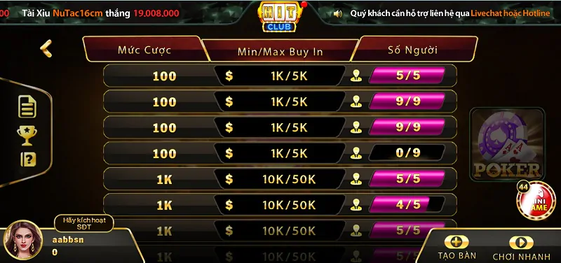 Cách đến với bàn chơi Poker Hit Club