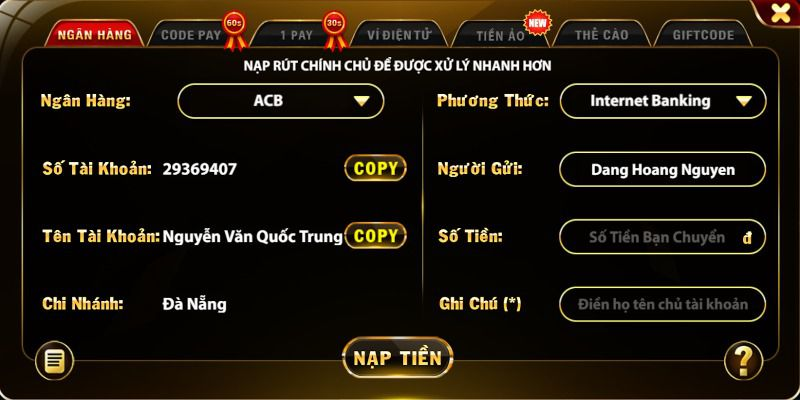 Cách thức nạp tiền - rút tiền tại cổng game bài Hit Club