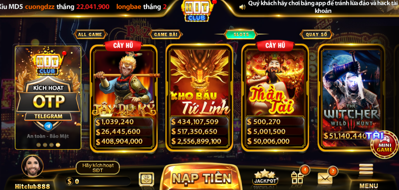 Hệ thống Slot game cực đã tại cổng game Hit Club