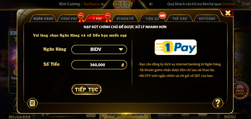 Nạp rút tiền Hit club rất nhanh chóng