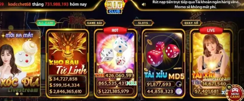 Sảnh chơi tài xỉu tại cổng game Hit Club